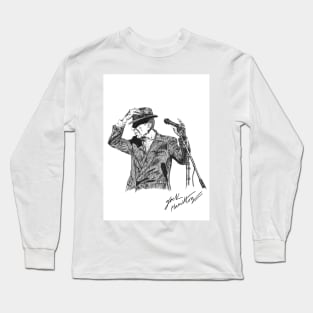 Leonard Cohen Original Hand Drawn Ink Print Long Sleeve T-Shirt